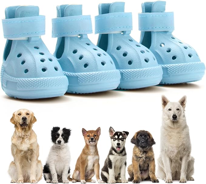 Dog Shoes for Hot Pavement,Non-Slip Waterproof Breathable Easy to Clean Put On and Take Off Dog Boots,Paw Protector for Hot Summer Roads Winter Snow (Blue, Size 4:(1.77"x2.36")(L*W))