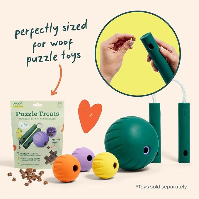 WOOF Air-Dried Puzzle Treats - Refill Treats Sized Puzzle Toys - The Perfect Dog and Puppy Training Treats - Made with Real Chicken - 5 oz