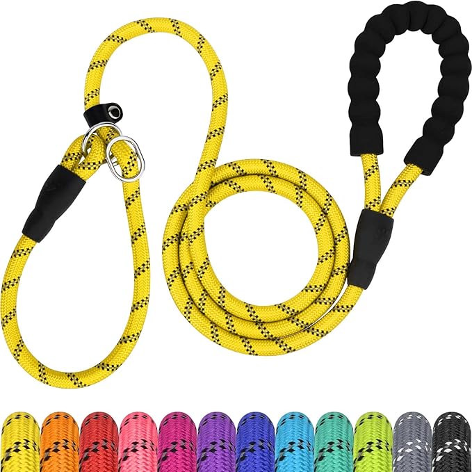 TagME Slip Leads for Dogs, 6 FT Heavy Duty Slip Leash with Padded Handle, Strong Rope No Pull Pet Training Leash for Medium Dogs,Yellow