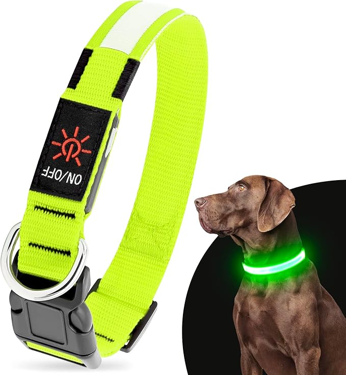 Illumifun LED Dog Collar, USB Rechargeable Light Up Collar, Flashing Pet Safety Light Glow in The Dark (Green, X-Large)