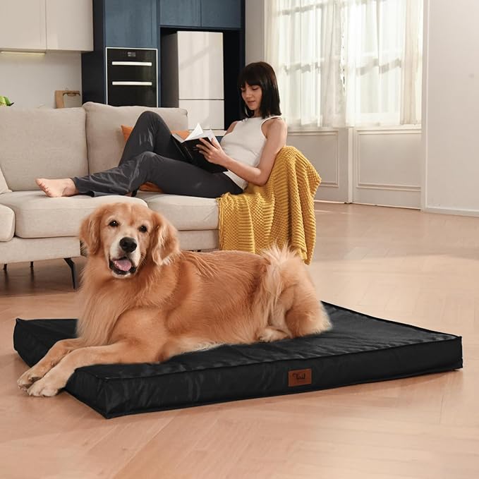 Outdoor Dog Bed for Small Dogs, Waterproof Dog Crate Bed for Medium Dogs Cats, Orthopedic Egg Crate Foam Pet Bed with Washable Removable Oxford Cover, Black