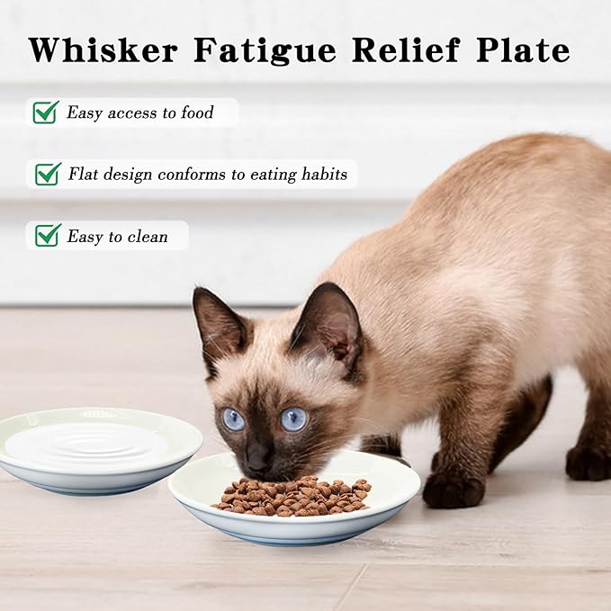 Fhiny 2PCS Cat Food Bowl,6" Ceramic Cat Dishes with Silicone Bottom Shallow Whisker Fatigue Kitten Plates Set for Indoor Cats Non-Slip Wide Kitten Pet Whisker Friendly Bowl for Wet Food Water (Claw)