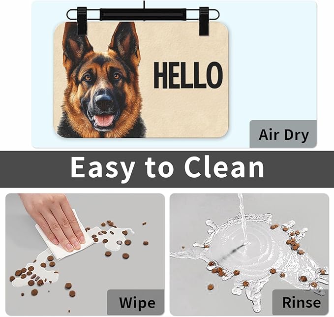 German Shepherd Dog Food Mat for Floors Waterproof,Quick Dry Anti-Slip Dog Bowl Mats for Food and Water,Pet Feeding Mats,Pet Placemat for Messy Drinkers to Protect Floors,Pets Supplies 17.72×11.81in