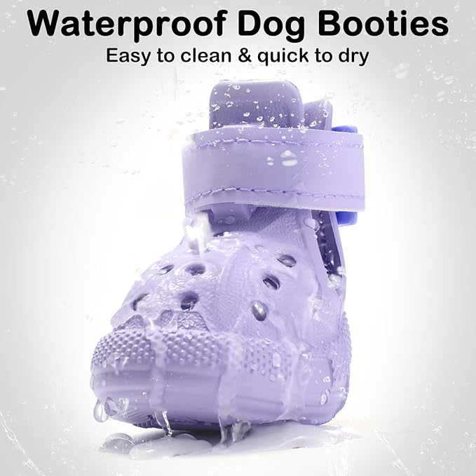 Dog Shoes for Hot Pavement,Non-Slip Waterproof Breathable Easy to Clean Put On and Take Off Dog Boots,Paw Protector for Hot Summer Roads Winter Snow (Purple, Size 1:(1.18"x1.77")(L*W))