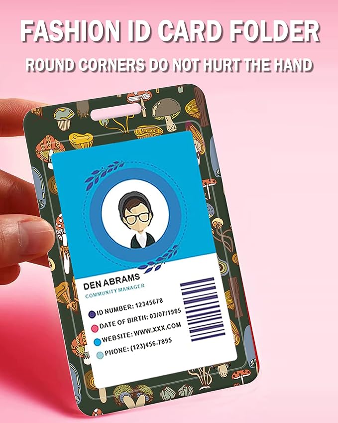 BLOCIT ID Badge Holder with Lanyard - Fashionable ID Card Holders with Retractable Lanyards - Soft Fiber Metal Clip Sturdy Buckle for Key Wallet - Work Nurse Teacher (Different Mushroom)