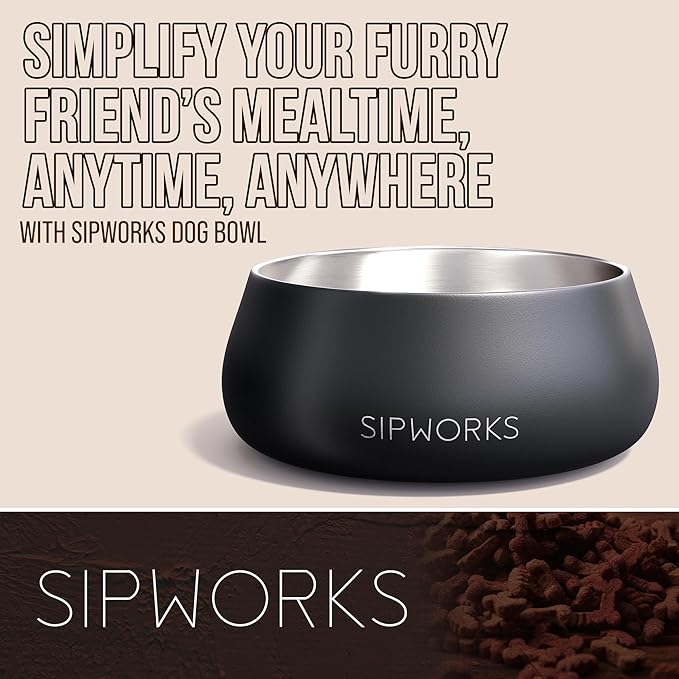 Stainless Steel Dog Bowl – 32oz Weighted Metal Food and Water Bowls for Dogs and Cats with Non-Slip Base - Pet Bowls for All Breeds Sizes for Travel & Outdoor Play - Midnight Black