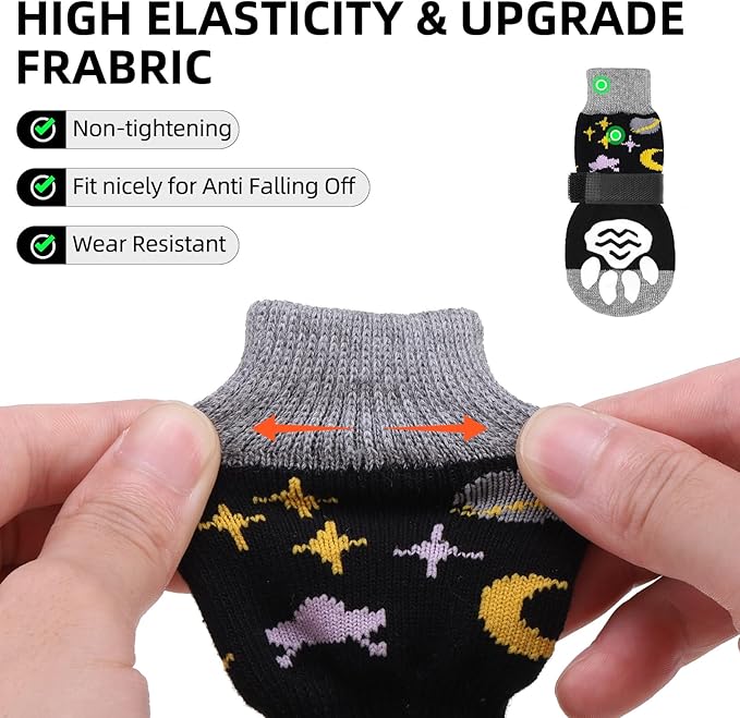 PUPTECK Anti Slip Dog Socks 2 Pairs with Double Grippers for Hardwood Floors, Shoes for Hot/Cold Pavement, Boots & Paws Protectors to Prevent Licking, Traction Booties for Senior Small Large Dogs