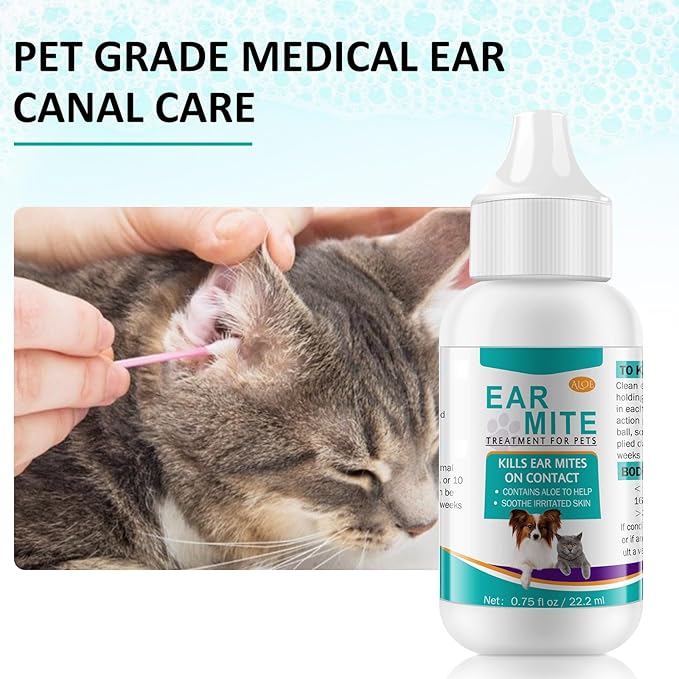FANSHI 2 PCS Ear Treatment for Dogs & Cats, Cat Ear Care Cleaning with Aloe - Gentle Ear Cleaner Drop Soothing & Clean, Helps Remove Debris & Soothe Itchy Ears, 0.75 fl oz