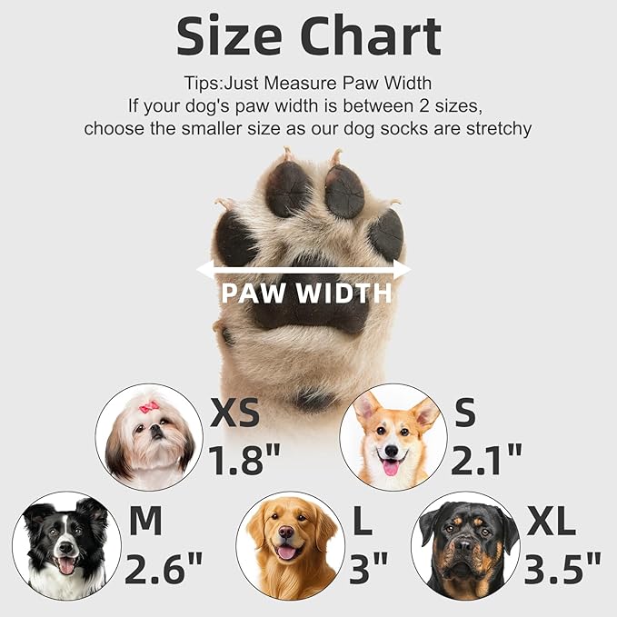 Anti Slip Dog Socks to Prevent Licking Paws, Dog Shoes for Cold/Hot Pavement, Winter Pet Booties for Small Medium Large Senior Dogs, Boots & Paw Protectors for Hardwood Floors Traction Control