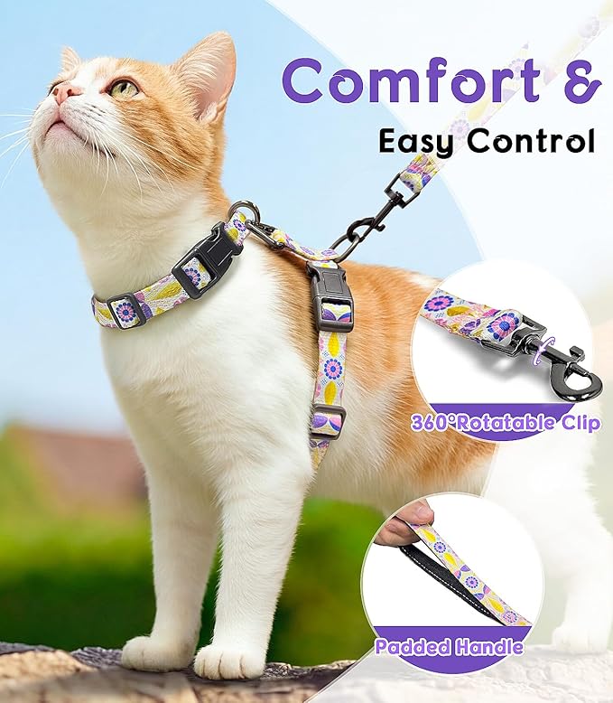 Halypet 2-Pack Cat Harness and Leash Set, Escape Proof 3-in-1 Adjustable Harness for Cats, Soft Lightweight, Easy On & Control for Walking, Travel & Outdoor Use, Small (White & Navy)
