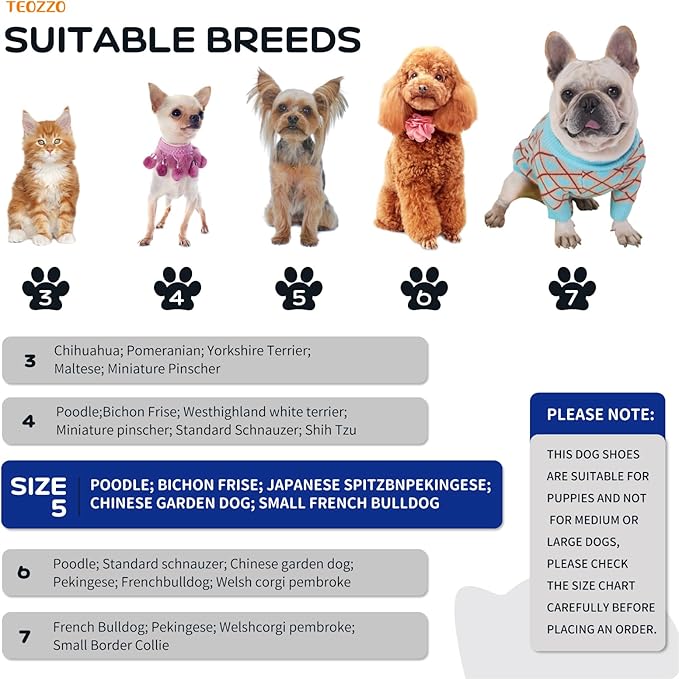 Dog Shoes Dog Boots & Paw Protector, Anti-Slip Sole Winter Dog Booties with Reflective Straps Dog for Small Medium Dogs 4PCS (Blue, Size 5: 1.77"(Width))