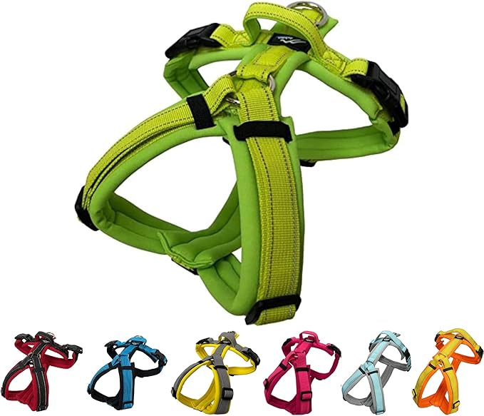 [白山:Hakusan] Zero Dog Harness Basic Type, Safe - No chocking/Hard to Disconnect, Great fit - Easy Put on and Off/Adjustable, Reflector, L - Large Dog, Two-Tone Lime x Yellow