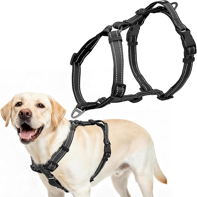 Dog Harness,Adjustable No Pull Dog Harness,Y-Shaped Design,Buckle-Neck Balance Harness with Reflective, Ideal for Dog Training Hiking, Easy Walk Harness,Durable High-Tensile Nylon Black-S
