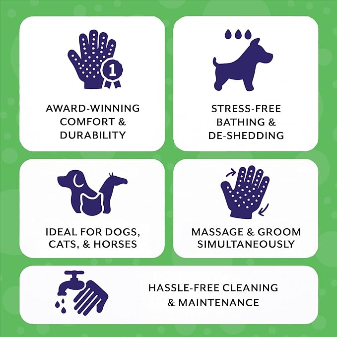 H HandsOn Pet Grooming Gloves - Patented #1 Ranked, Award Winning Shedding, Bathing, & Hair Remover Gloves - Gentle Brush for Cats, Dogs, and Horses (Black, Small)