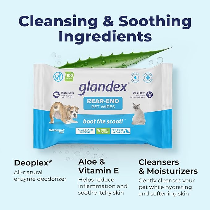 Vetnique Glandex Dog Wipes for Pets Cleansing & Deodorizing Anal Gland Hygienic Dog & Cat Wipes with Vitamin E, Skin Conditioners and Aloe (600ct)