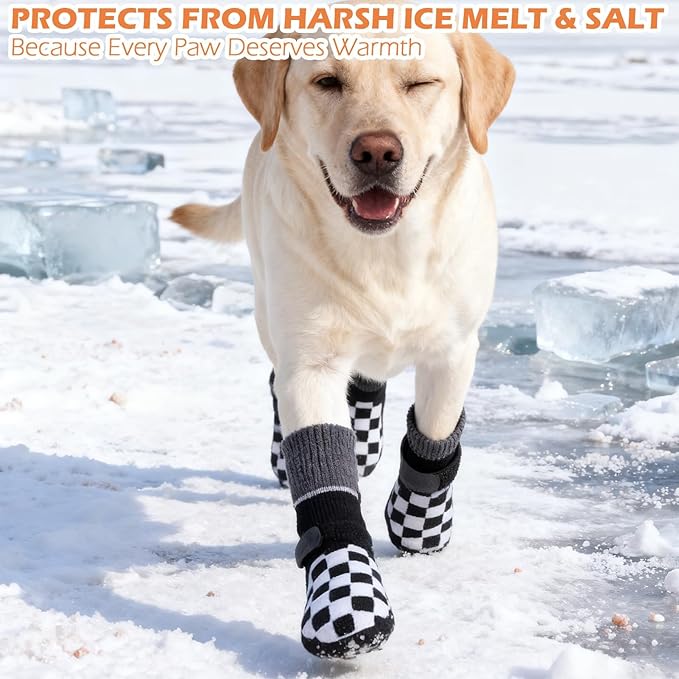 EXPAWLORER Dog Socks to Prevent Licking Paws with Grippers for Hardwood Floors Anti Slip, Reflective Dog Cold Winter Shoes Booties Boots & Paw Protectors with for Small Medium Large Senior Dogs S