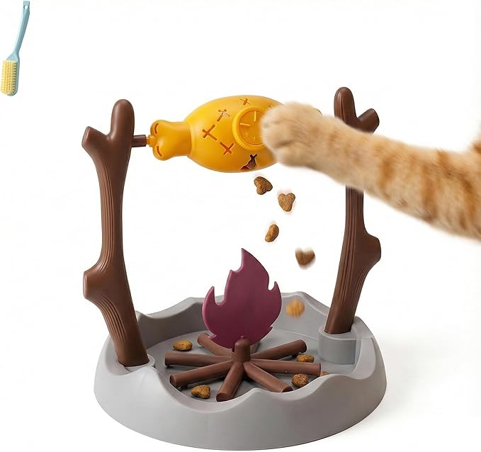 Grilled Fish Cat Treat Dispenser Interactive Cat Puzzle Feeder Toy Slow Feeder Bowl Indoor Cats & Kittens Boredom Relief