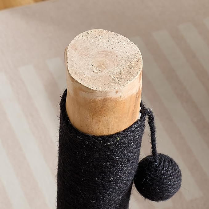 29" Tall Cat Scratching Post for Indoor Cats Adults, Extra-Stable & Natural Solid Wood Scratching Post Sisal Scratcher with Hanging Funny Ball, Black
