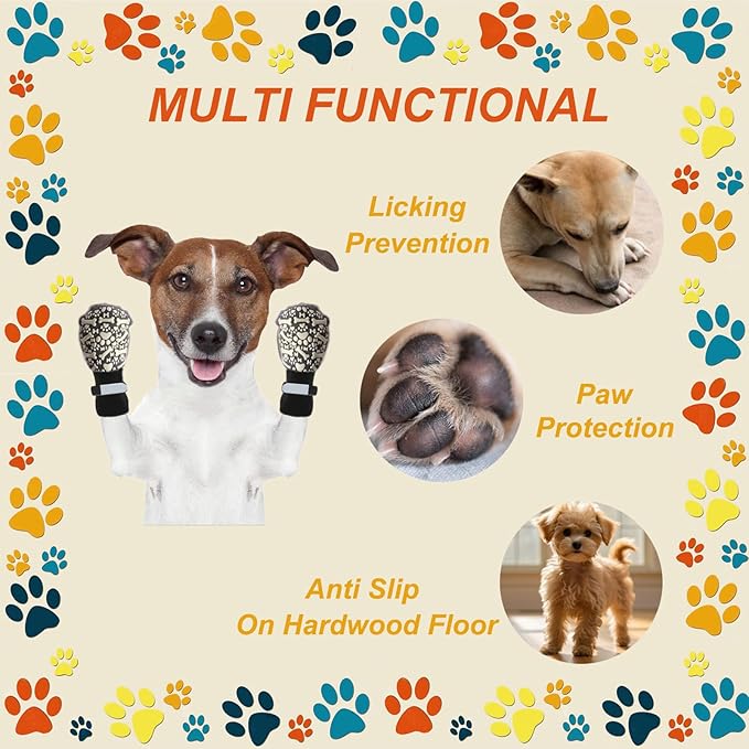 Anti Slip Dog Socks to Prevent Licking Paws, Dog Booties Shoes for Hot Pavement, Dog Socks with Grippers for Hardwood Floors, Senior Dog, Paw Protector (S, Bone Pattern)
