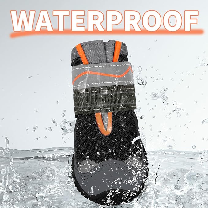 Dog Booties,Waterproof Dog Shoes for Large Medium Small Dogs,Suitable for Summer Hot Pavement,Adjustable Non-Slip Rubber Paw Protector (Black, #3 (Width 2.0 inch) for 27-38 lbs)