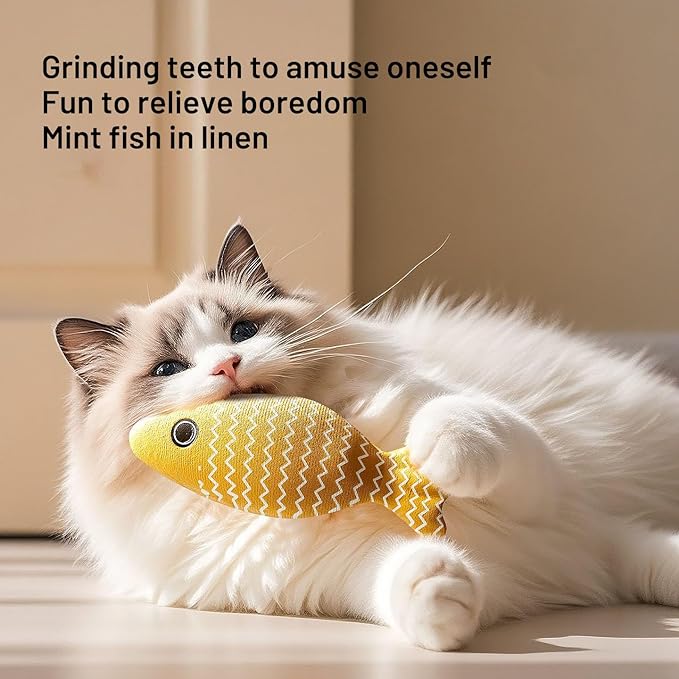 Interactive Cat Toy Set, 6-Piece Variety Pack with Plush Fish, Catnip Fish Skeleton, Feather Mouse Ball, Wood Puzzle Ball, Sisal Catnip Stick, Crinkle Baseball for Indoor Cats