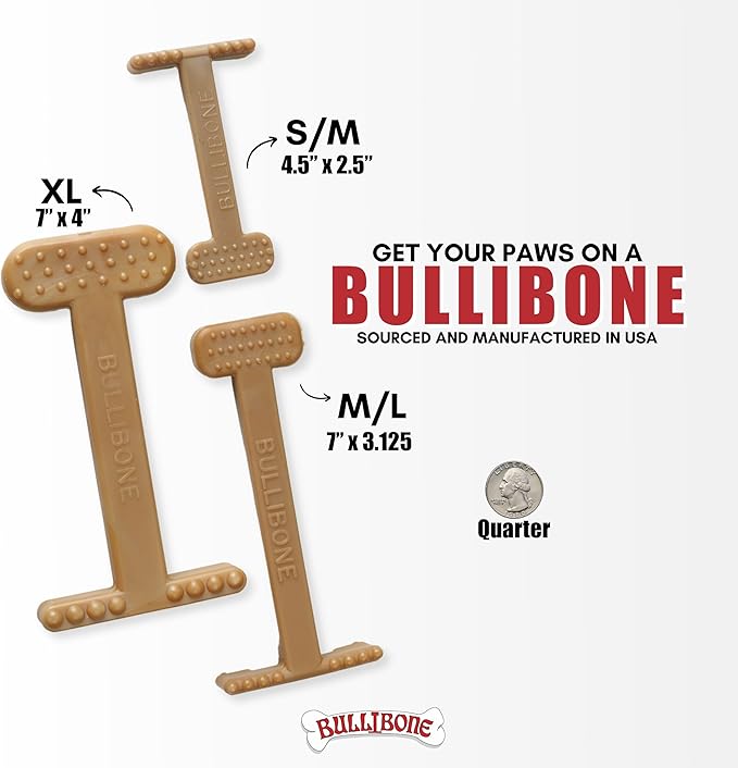 Bullibone Nylon Dog Chew Toy for Aggressive Chewers - Dental Hygiene Bone with Beef Flavor, Durable Tough Chew Toys for Extra Large Dogs, Indestructible Dog Bone - 3 Pack
