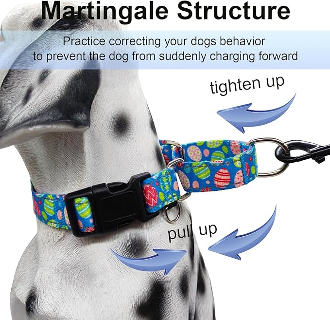 Easter Reflective Martingale Collar for Dogs with Quick Release Buckle Spring Holiday Dog Collars (Colorful Egg, Large)