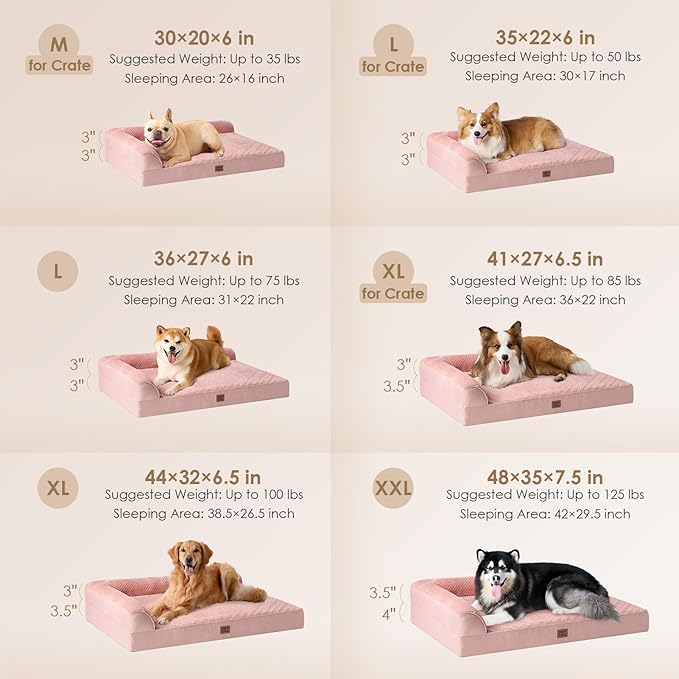 EHEYCIGA Memory Foam Dog Bed Large Sized Dogs, Waterproof Dog Bed Orthopedic with Washable Removable Cover, Non-Slip Pet Bed Couch, 36x27x6 Inches, Pink
