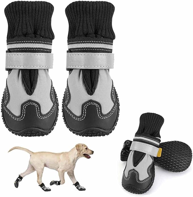Lukovee Dog Shoes - Waterproof Warm Fleece Lined Dog Booties for Small Medium Large Dogs, Non-Slip Adjustable Dog Boot for Winter Cold Weather (XH,Size 0)