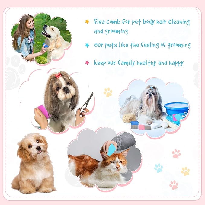 Maitys 8 Pieces Flea Lice Combs Double Sided Lice Cats Dogs and Nit Removal Hair Grooming Plastic and Metal Comb, Head Hair Comb for Pets and Humans(3.5 x 2 Inchrs, 3.54 x 1.57 Inches,Pink, Blue)