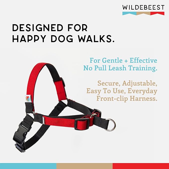 Wildebeest No Pull Dog Harness | Comfortable Training Harnesses | Effective No Pull Harness Design | Ideal for Medium Sized Dog | 4-Point Adjustable(M - 22~28 inch Girth, Red)