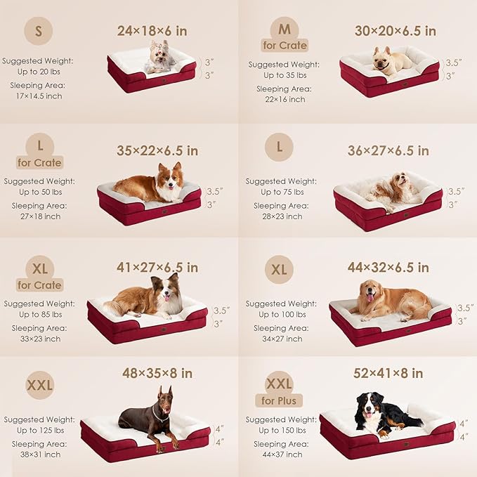 EHEYCIGA Orthopedic Dog Bed for Small Dogs, Waterproof Memory Foam Small Dog Beds with Sides, Non-Slip Bottom and Egg-Crate Foam Medium Pet Couch Bed with Washable Removable Cover,Red