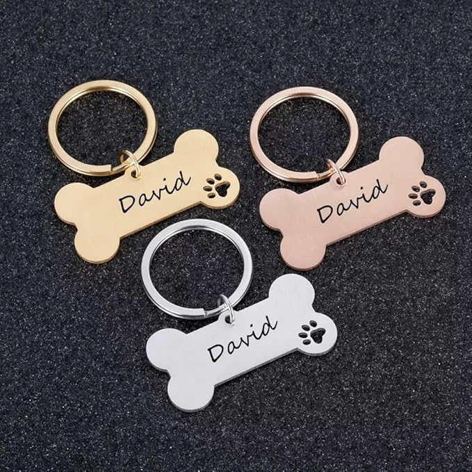 Dog Name Tag Engraved for Pets Custom Dog ID Tags Stainless Steel for Small Large Dogs Cats Collar Hollowed Paw Shaped Dog Tags Personalized Name, Address, Phone Number (Rose Gold)