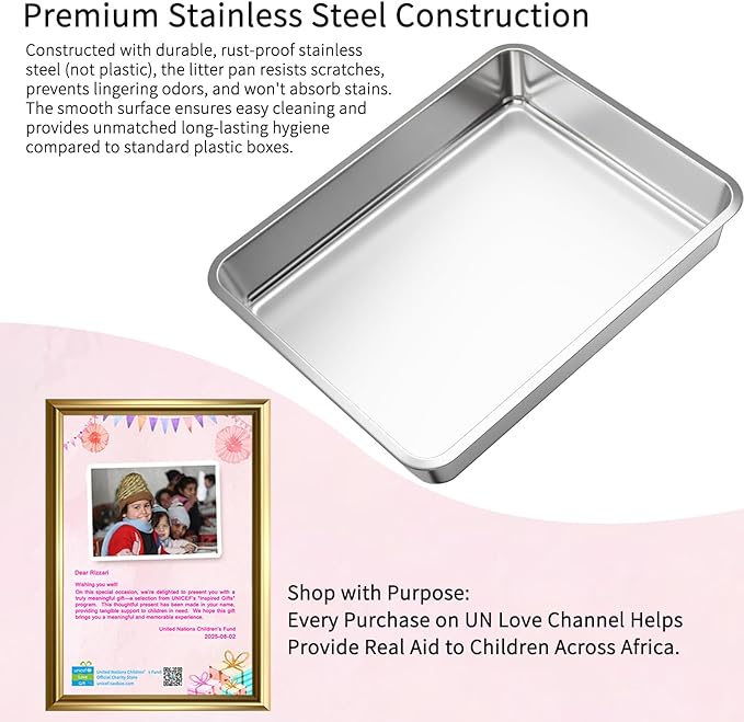 RIZZARI Stainless Steel Cat Litter Box: Large Leak-Proof Odor-Free Design - XXL All Black - for Indoor Cats Pet Owners Solution
