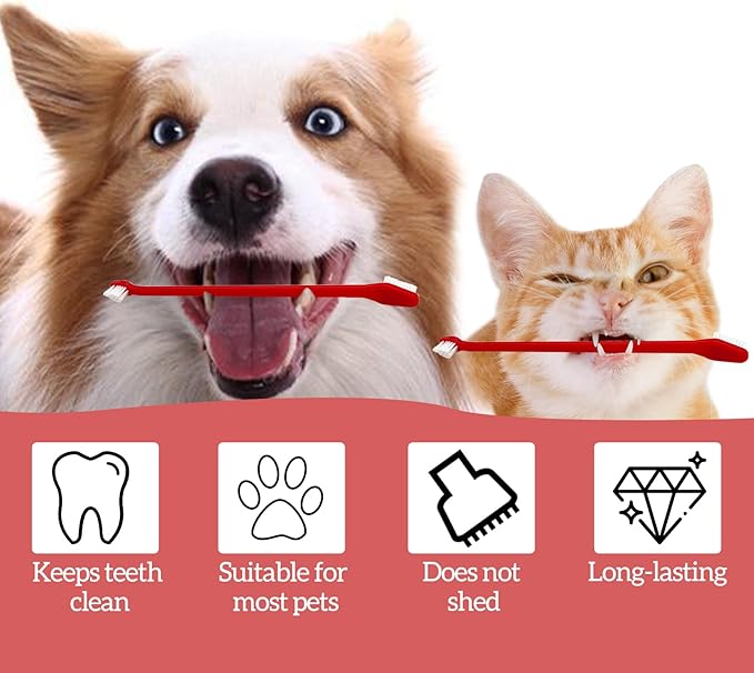 150Pcs Dog Toothbrush Dual Headed Puppy Tooth Brushing Kit Long Handle Soft Grooming Pet Dental Brushes Convenient Double Sided for Pets Cat Puppy Teeth Brush Cleaning Oral Care Supplies -Red
