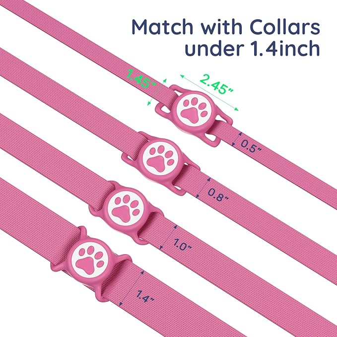 WhoseID Apple Airtag Holder for Dog Collar - IPX8 Waterproof, Lightweight & Soft Silicone Case for Air Tag, Adjustable Fit Dog Cat Pet Collars (Rose, 1 Pack)