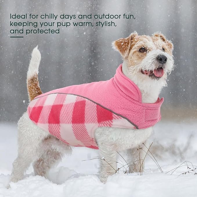 Kuoser Dog Winter Coat, Reversible Waterproof Dog Jacket with Leash Hole, Warm Dogs Fleece Vest Adjustable Doggy Cold Weather Clothes Plaid Christmas Outfit Pet Apparel for Extra Large Dogs, Pink 3XL