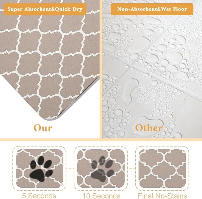 Dog Food Mat for Floors Waterproof Quick Dry Pet Placemat Cat Feeding Bowls Mats for Food and Water, Eco-Friendly Dog Accessories Diatomite Pets Supplies 12" X 20"