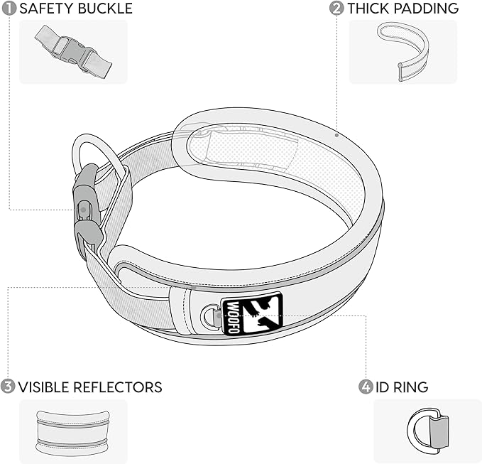 Premium Dog Collar | Super Adjustable for All Breeds, Quick Release Buckle | Extra Soft and Widened Padding & Reflective Trim Design for Safety (Medium, Black)