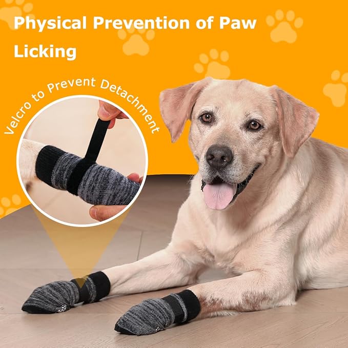 KUPAO Dog Socks 12 Pack to Prevent Licking Paws, Anti Slip Dog Booties and Paw Protectors for Hardwood Floors Hot Pavement, Suitable for Small Medium Large Senior Dogs - Size X-Small