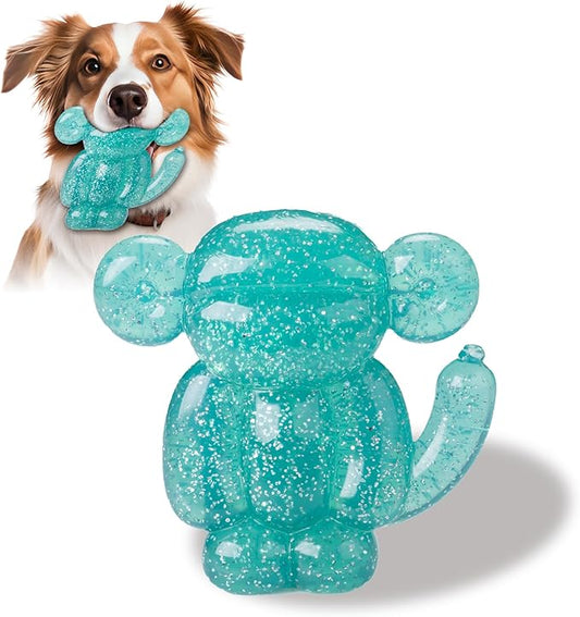 Allcoke Monkey Dog Chew Toy, Indestructible Dog Rubber Toy for Medium & Large Dogs, Tough No Stuffing Puzzle Toy, Anxiety Relief & Dental Care, Interactive Cognitive Toy, 4.92inch (Green)