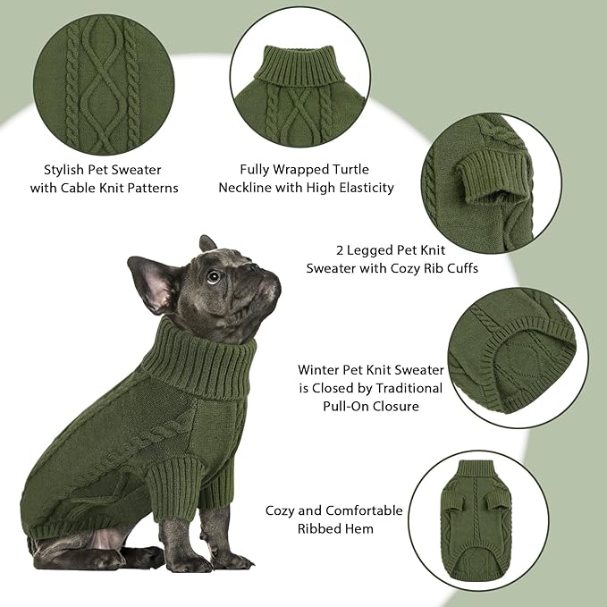 Queenmore Dog Sweater for Large Size Pet,Pitbull Dog Sweater,XXL Doggy Sweater for Labrador Retriever,Cold Weather Warm Knitted Pet Sweatershirt for Boy Girl Dogs (Army Green,2XL)