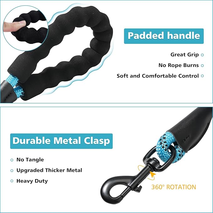 Rttochfy Rope Dog Leash 2/4/5/6/8/10 FT with Comfortable Padded Handle and Highly Reflective Threads for Small Medium and Large Dogs Heavy Duty (1/2"-5 FT, Orange)