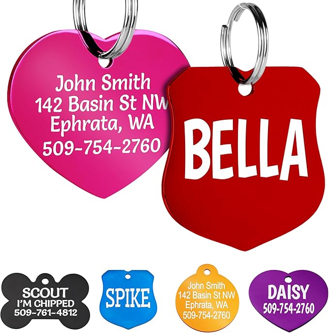 GoTags Dog Tags, Personalized Engraved Dog and Cat ID Tags for Pets, Custom Engraved on Both Sides, Various Shapes Including Bone, Round, Heart, Bow Tie, Star, and Badge (Badge, Small - Pack of 1)