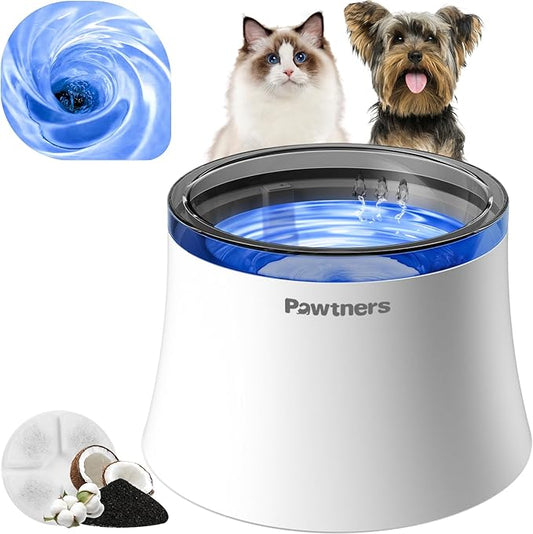 Pawtners Dog Water Fountain, 1 Gallon Dog Water Bowl Dispenser for Small Medium Large Cats, Automatic No Spill Dog Water Bowl with Vortex Filter, Deep Drinking Area and Quiet Pump