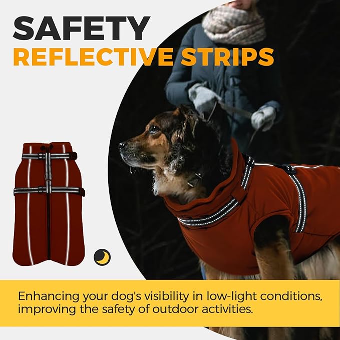 Lelepet Dog Winter Coat Waterproof Dog Jacket with Harness Built in Windproof Reflective Pet Coats for Small Medium Large Dogs, Thermal Fleece Lined Coats for Cold Weather Walking Hiking, Orange, S
