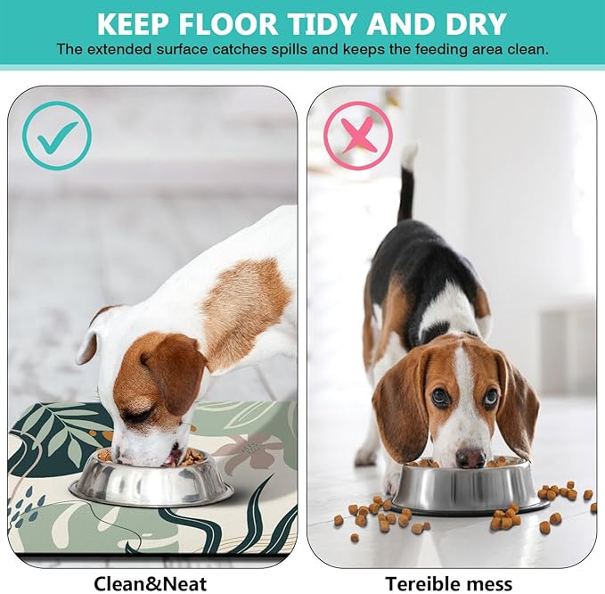 Dog Food Mats for Floors Absorbent, Cat Food Mat - Pet Cat Feeding Mat Quick Dry, Dog Bowl Mats for Water, Pet Supplies Feeding Placemat 12" x 20" Boho