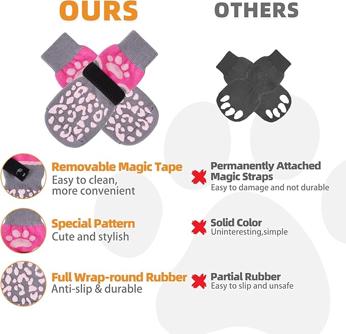 KOOLTAIL Dog Socks to Prevent Licking Paws for Hardwood Floors Anti Slip, Winter Warm Pet Boots&Paw Protector with Grippers, Double Sides Puppy Shoes Booties for Small Medium Large Senior Dogs