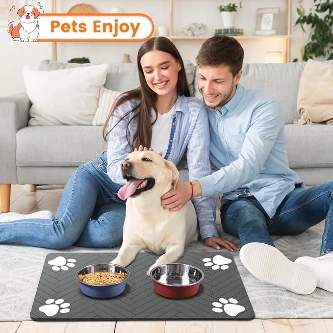 Absorbent Waterproof Pet Feeding Mat - Non-Slip Rubber Backing Quick Dry Food Water Bowl Mat for Dogs Cats (Coffee, 20" L x 30" W)
