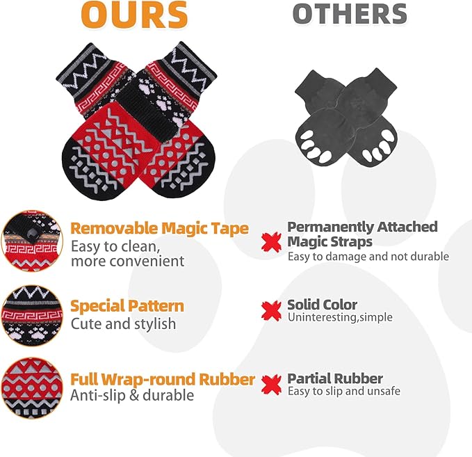 KOOLTAIL Dog Socks to Prevent Licking Paws for Hardwood Floors Anti Slip, Winter Warm Pet Boots&Paw Protector with Grippers, Double Sides Puppy Shoes Booties for Small Medium Large Senior Dogs